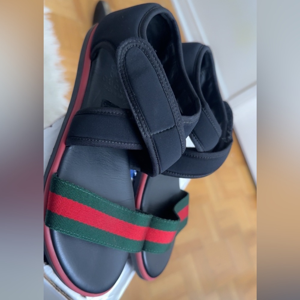 Gucci Black Sandals with Red and Green Straps